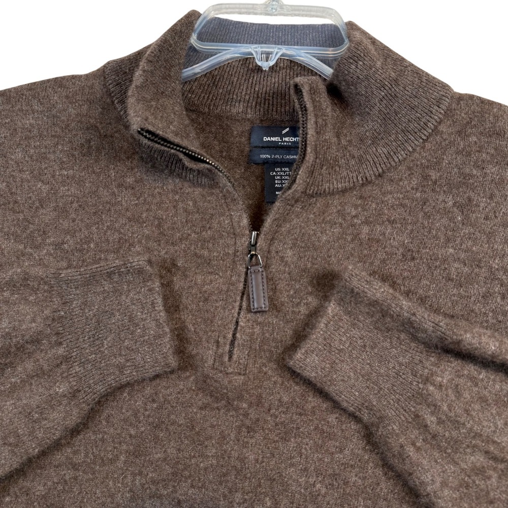 Daniel Hechter Quarter Zip Sweater Mens XXL Brown 100% 2-Ply Cashmere